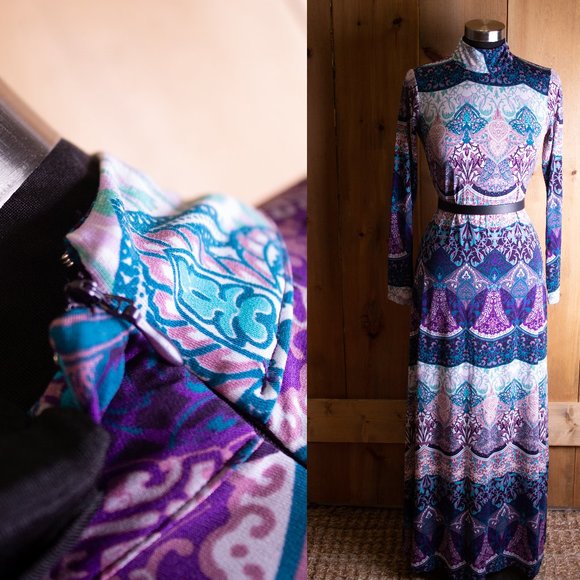 Blue Damask Print Maxi Dress - Picture 4 of 6